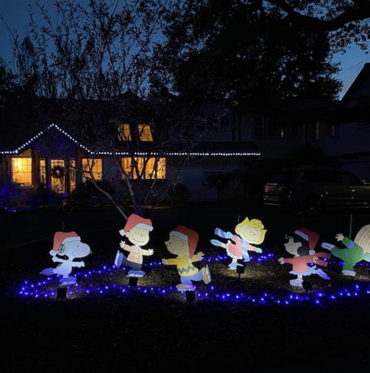 Cartoon crew ice skating scene. Christmas Yard Decorations. Christmas Display.