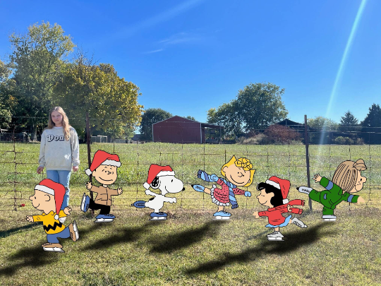 Cartoon crew ice skating scene. Christmas Yard Decorations. Christmas Display.