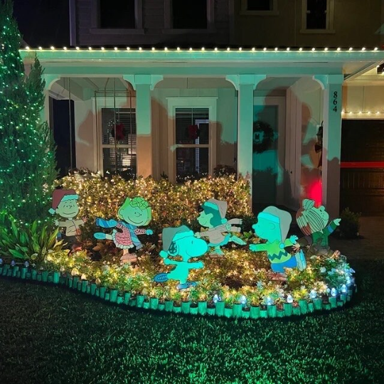 Cartoon crew ice skating scene. Christmas Yard Decorations. Christmas Display.