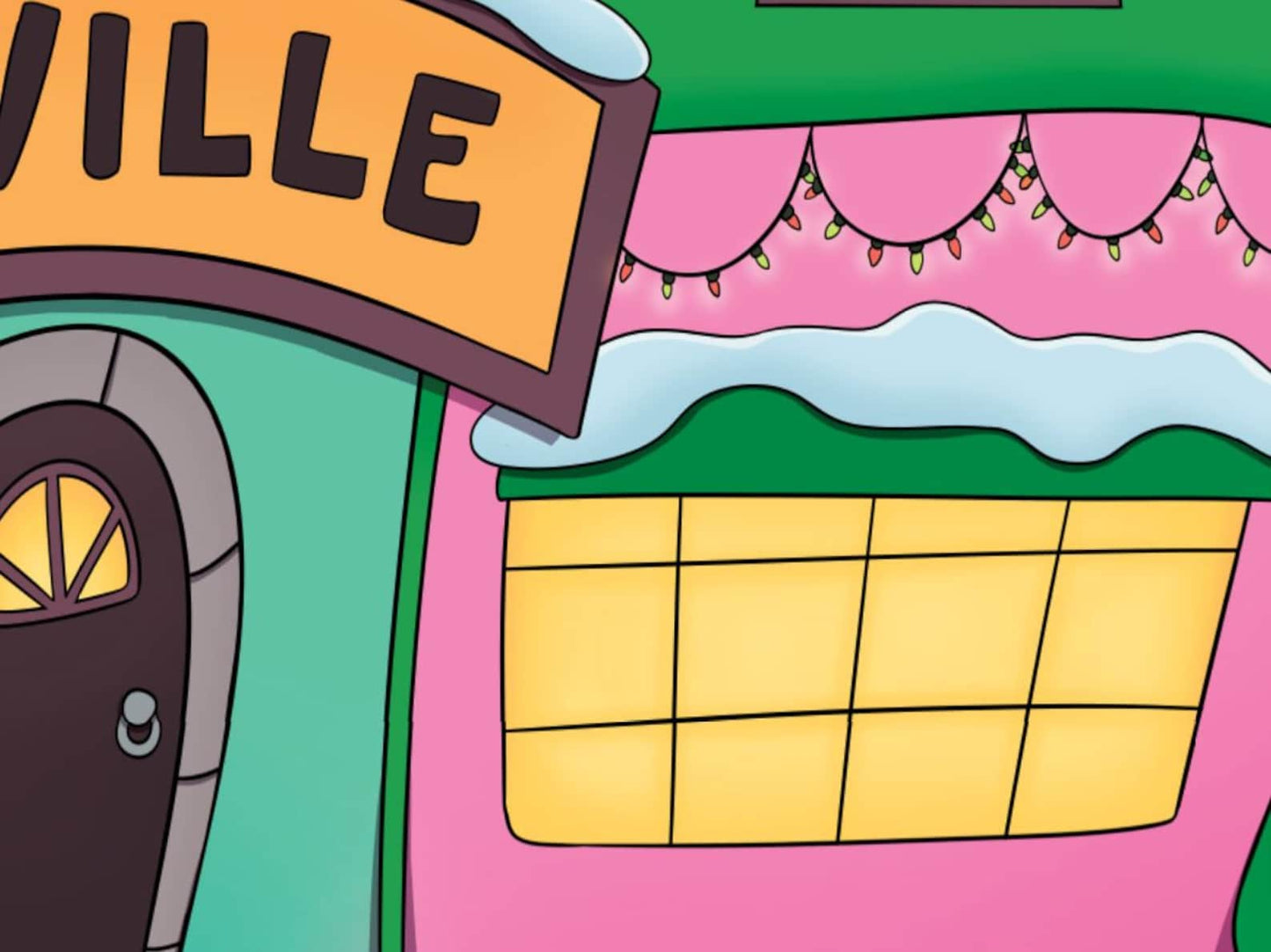 Cartoon Village houses and Tree 5ft Tall! Fast and Free shipping
