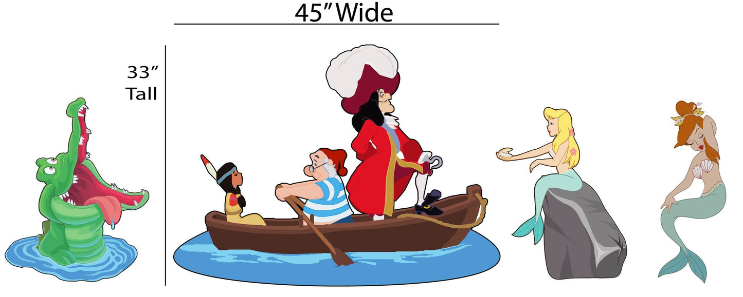 Large Cartoon Pirate/croc and mermaid wall art set