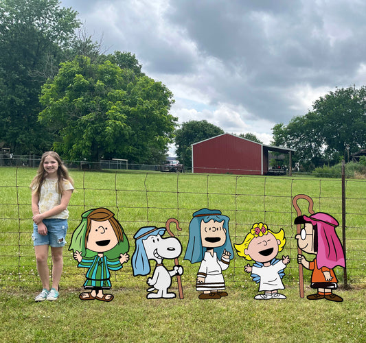 Cartoon Gang Nativity Scene. Shepherds and Angel set 39" tall