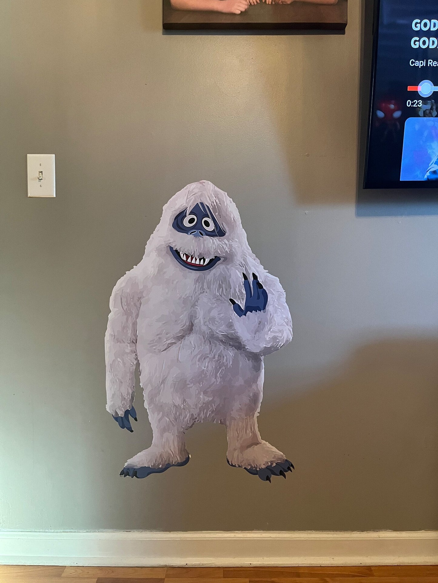 Yeti wall cling Almost 3ft tall. Christmas Movie Decorations. Easily remove and replace