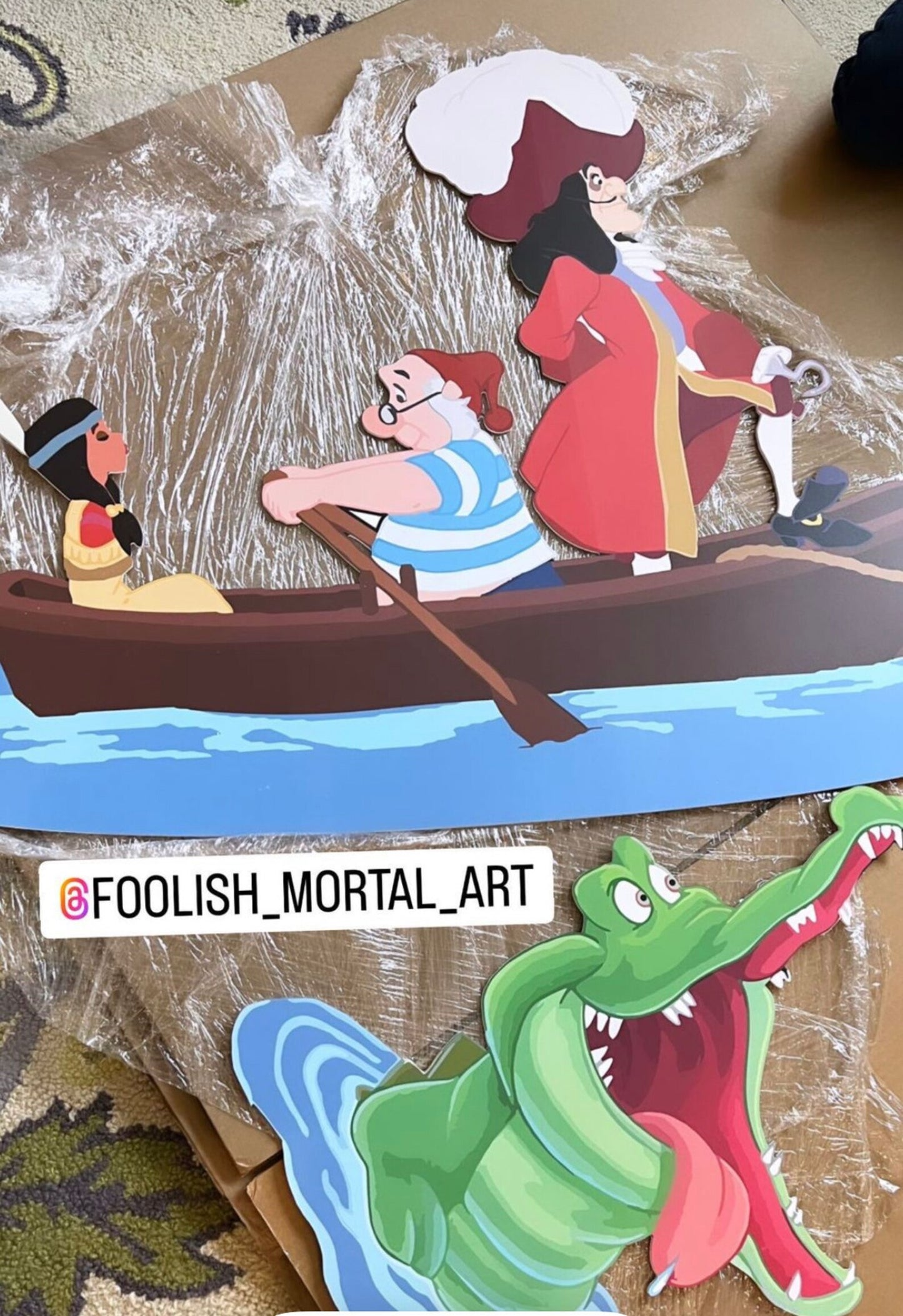 Large Cartoon Pirate/croc and mermaid wall art set