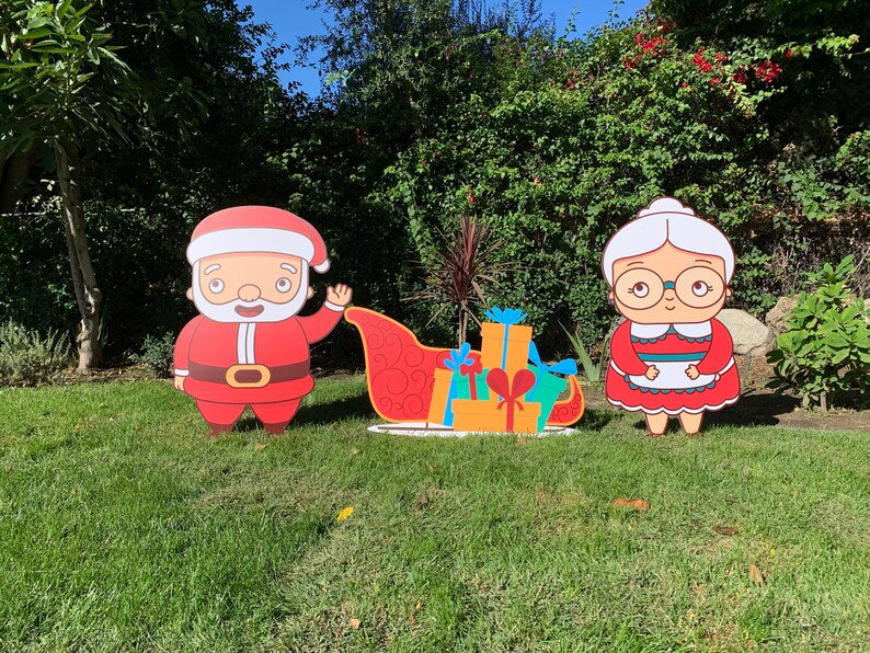 Large Santa Claus Cutout Set Lawn Decoration