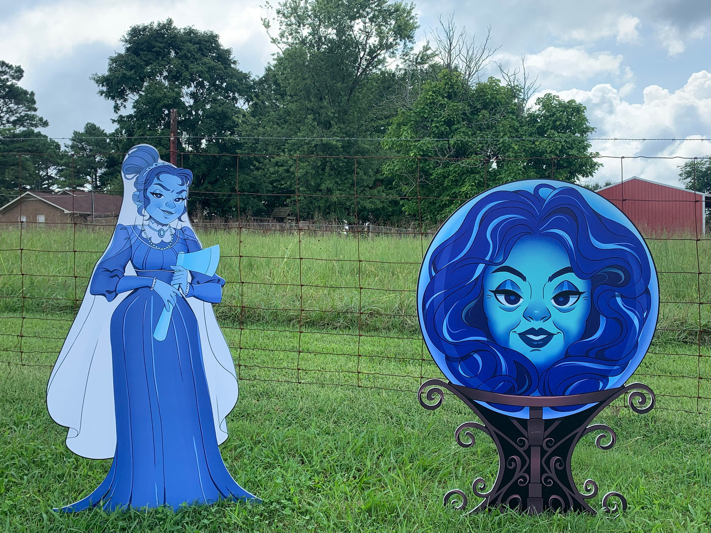 Haunted Mansion Madame L and ghost bride lawn cutouts
