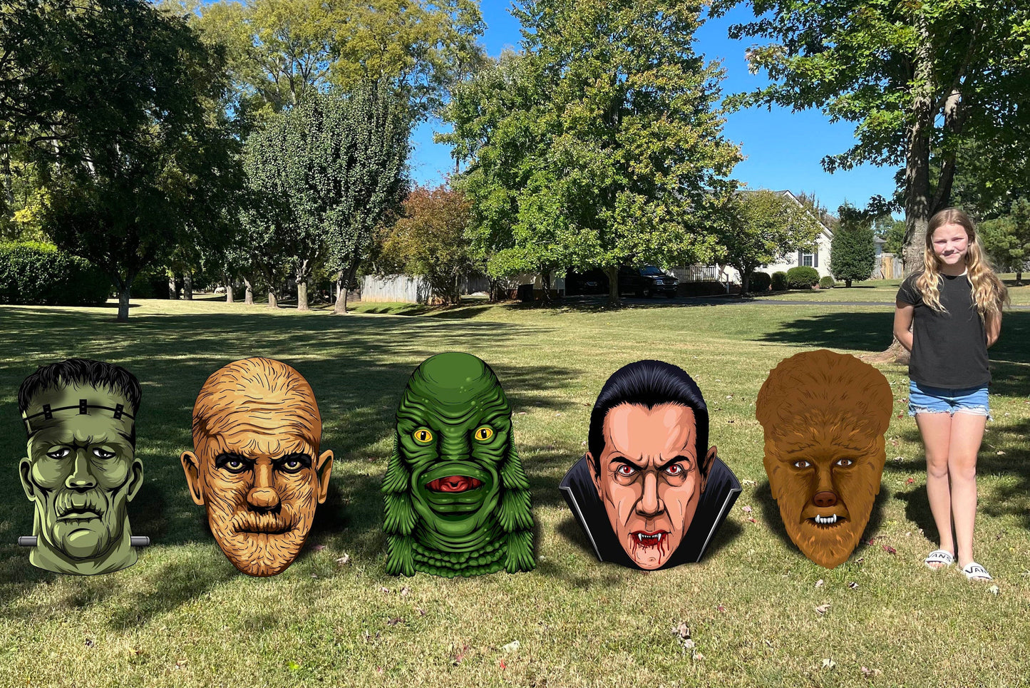 Classic Movie Monster Display! Huge 3ft tall faces! Perfect for Movie Room or Halloween display