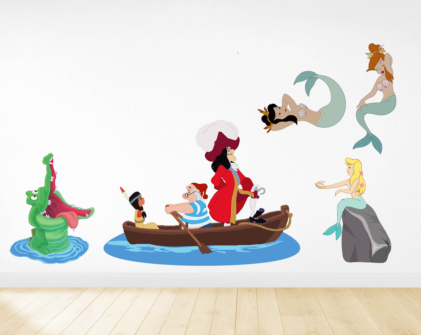 Large Cartoon Pirate/croc and mermaid wall art set